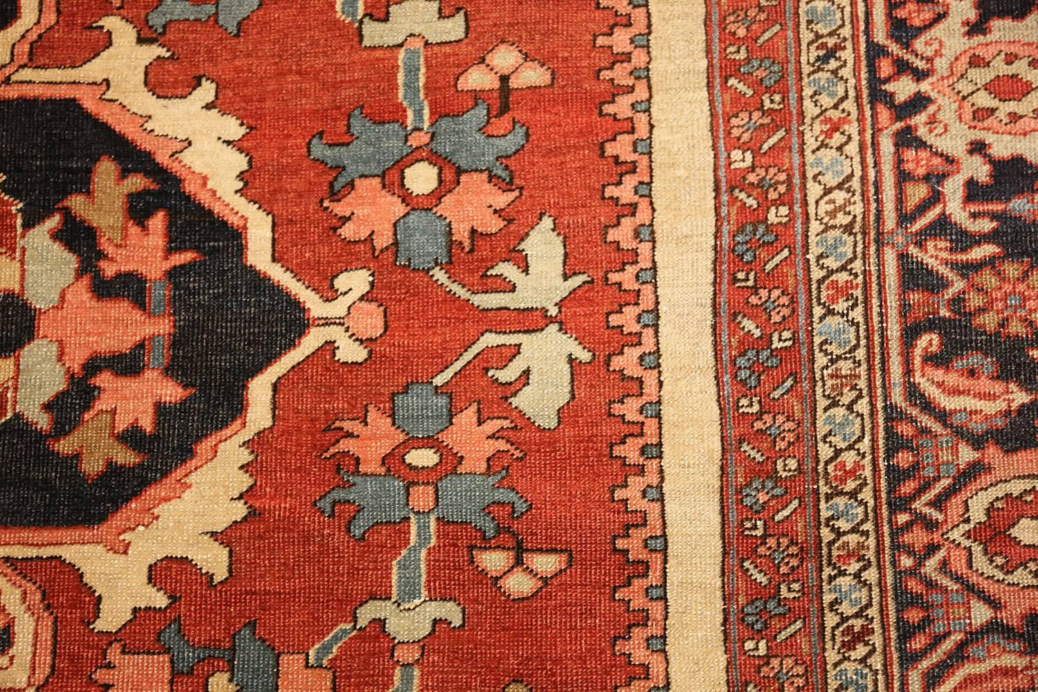 Wool Antique Serapi Persian Rug. Size: 9 ft x 10 ft 9 in  For Sale