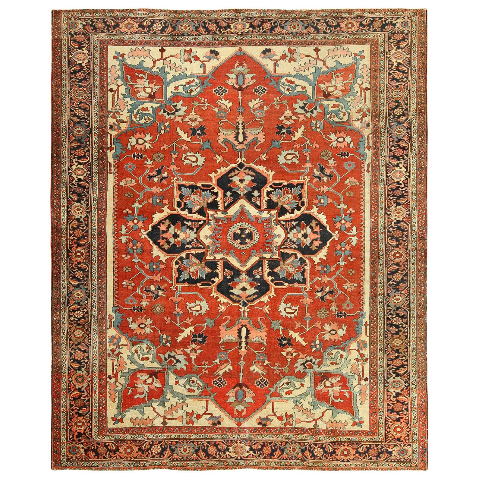 Antique Serapi Persian Rug. Size: 9 ft x 10 ft 9 in  For Sale