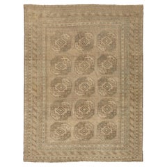 Room Size Antique Turkmen Persian Wool In Beige Rug with Geometric Design