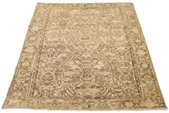 Room Size Beige Persian Heriz Wool Rug Antique With Allover Motif