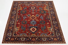 Zimmergröße Zeitgenössischer roter Wollteppich im Serapi-Stil mit floralem Design