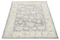 Tamaño de la habitación Alfombra turca contemporánea de lana Oushak floral en gris