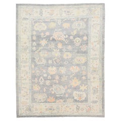 ROOMS Contemporary Turkish Oushak Floral Wool Rug In Gray
