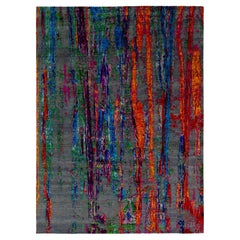 Room Size Contemporary Wool and Silk Rug With Multicolored Design