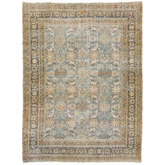 Tappeto floreale antico persiano in lana Tabriz in blu