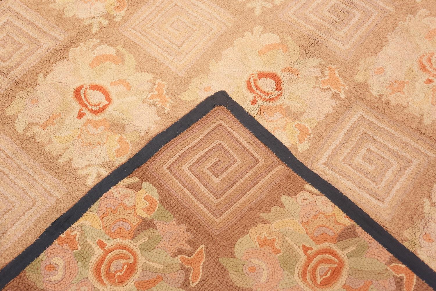 Wool Room Size Floral Pattern Antique American Hooked Rug 8'9