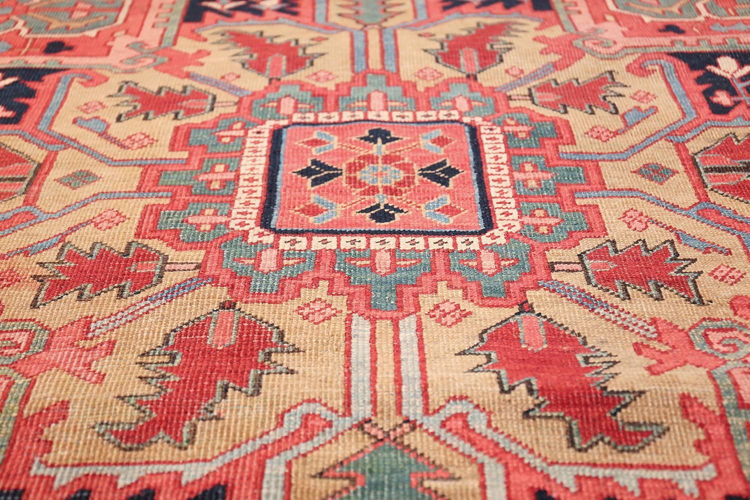 Wool Room Size Geometric Antique Persian Heriz Rug. Size: 11 ft x 14 ft 4 in