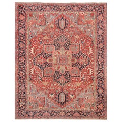 Room Size Geometric Antique Persian Heriz Rug. Size: 11 ft x 14 ft 4 in