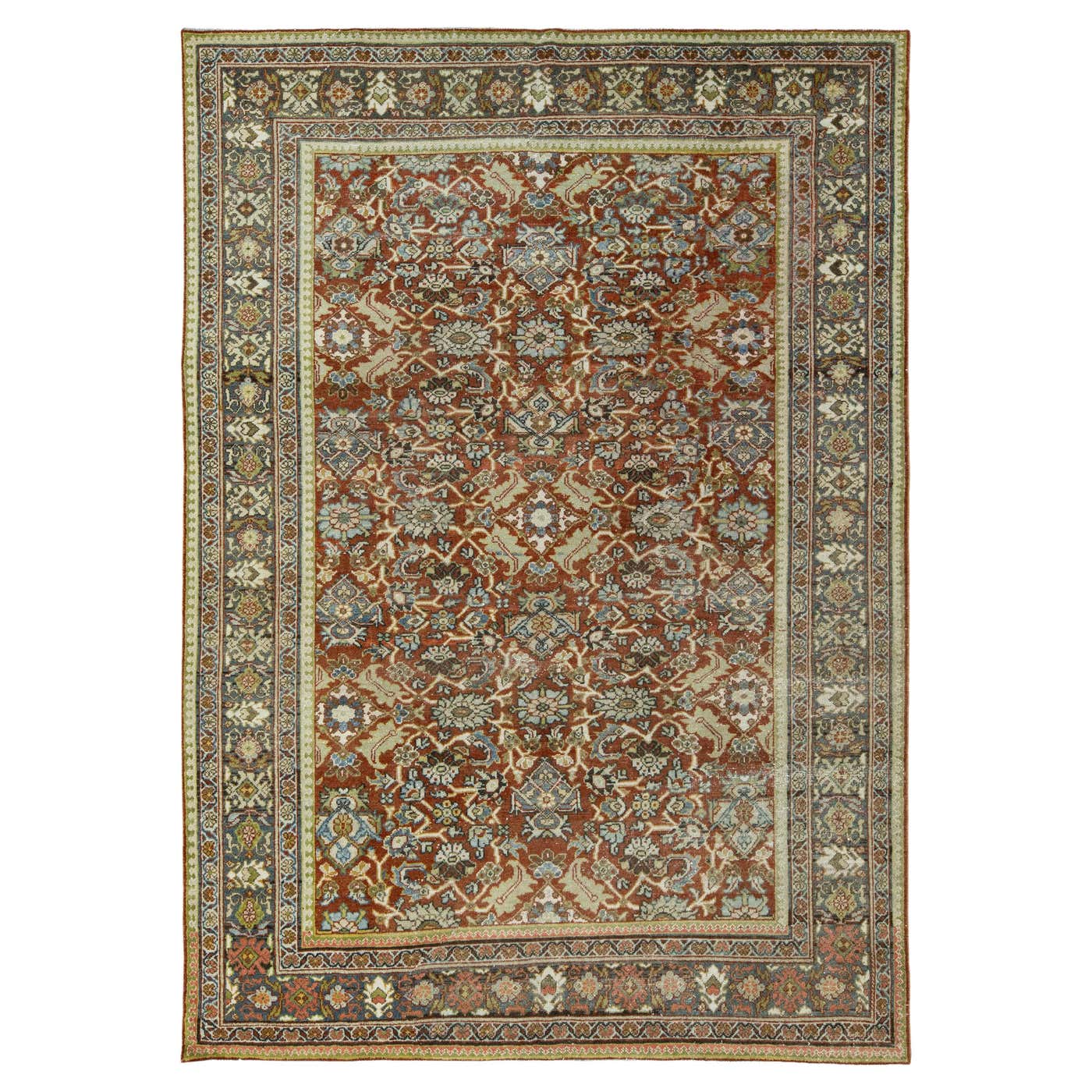 Room Size Handmade Mahal Rust Wool Rug Vintage Designed For Sale at 1stDibs