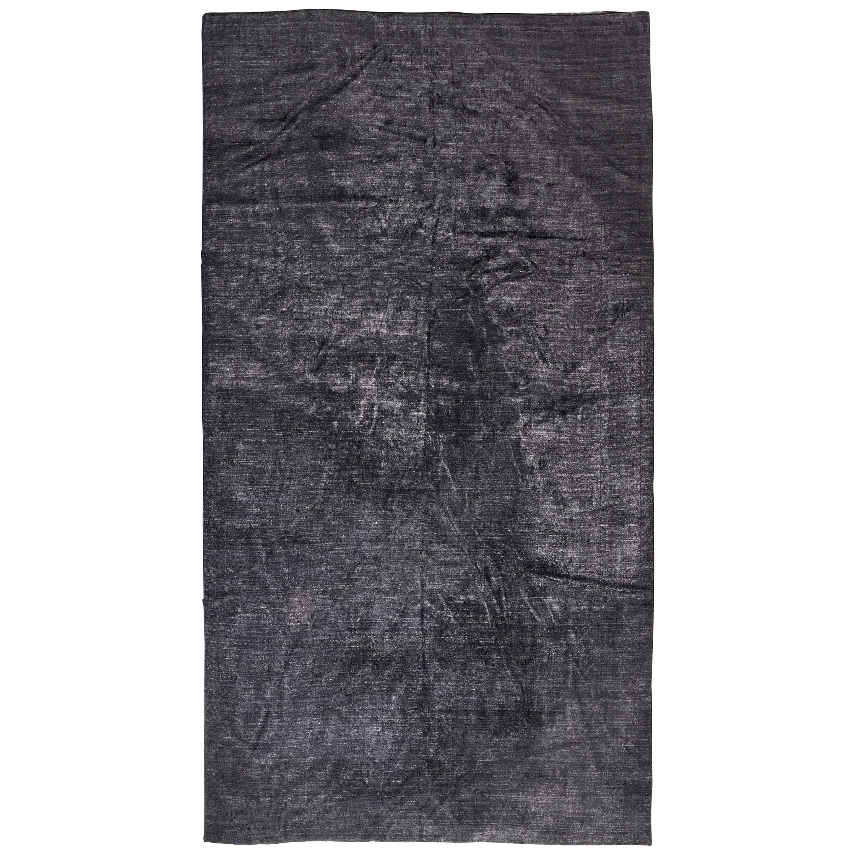 Room Size Indian Wool/Viscose Charcoal Area Rug For Sale