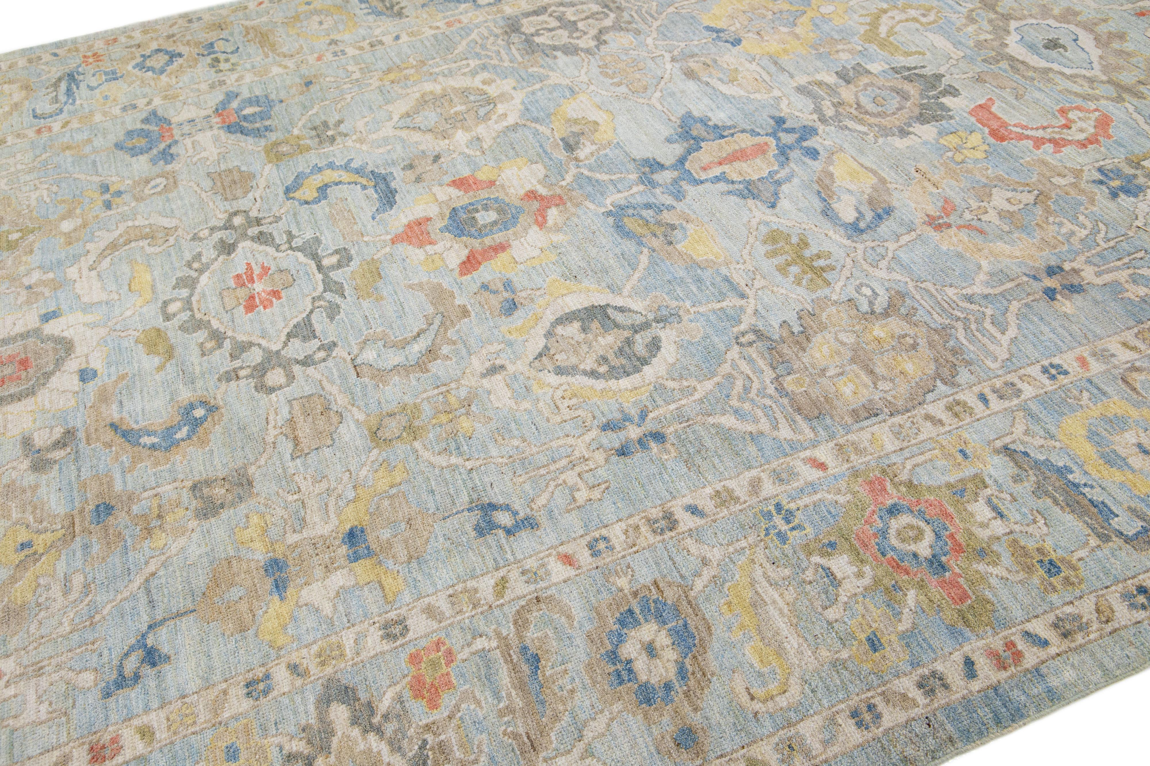Tamaño de la habitación Alfombra de lana Sultanabad Floral Moderna Azul Claro Persa en venta
