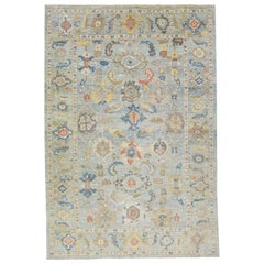 Raumgröße Hellblau Modern Floral Sultanabad Wollteppich
