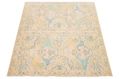 Room Size Modern Floral Oushak Style Wool Rug Handmade In Peach