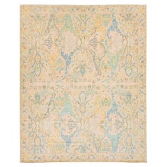 Room Size Modern Floral Oushak Style Wool Rug Handmade In Peach