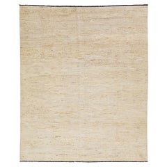 Tappeto moderno in lana beige in stile Gabbeh con motivo a tinta unita
