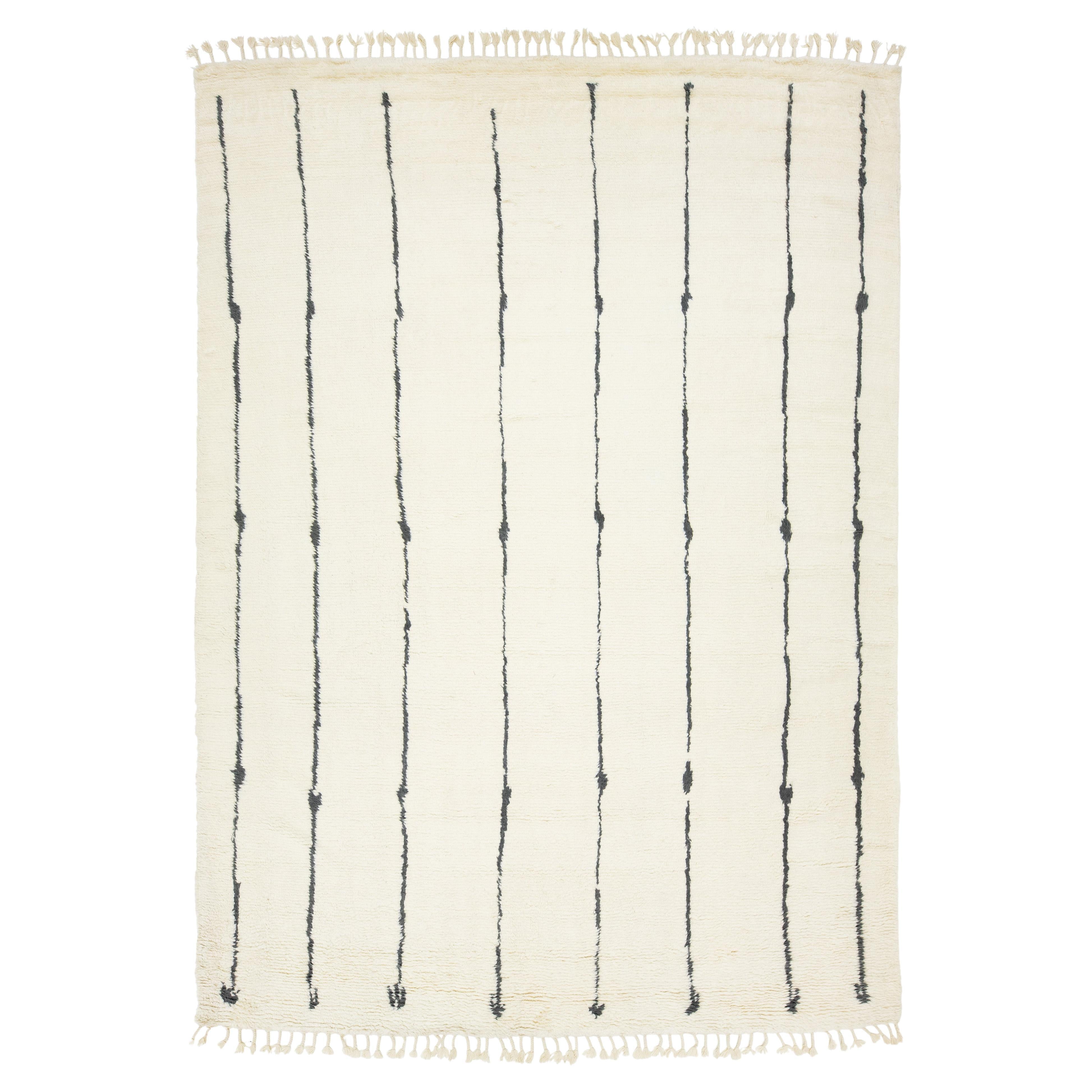 Room Size Modern Geometric Moroccan Style Wool Rug In Ivory