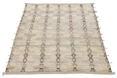 Room Size Modern Moroccan Style Wool Rug In Beige With Tribal Pattern