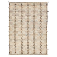 Room Size Modern Moroccan Style Wool Rug In Beige With Tribal Pattern