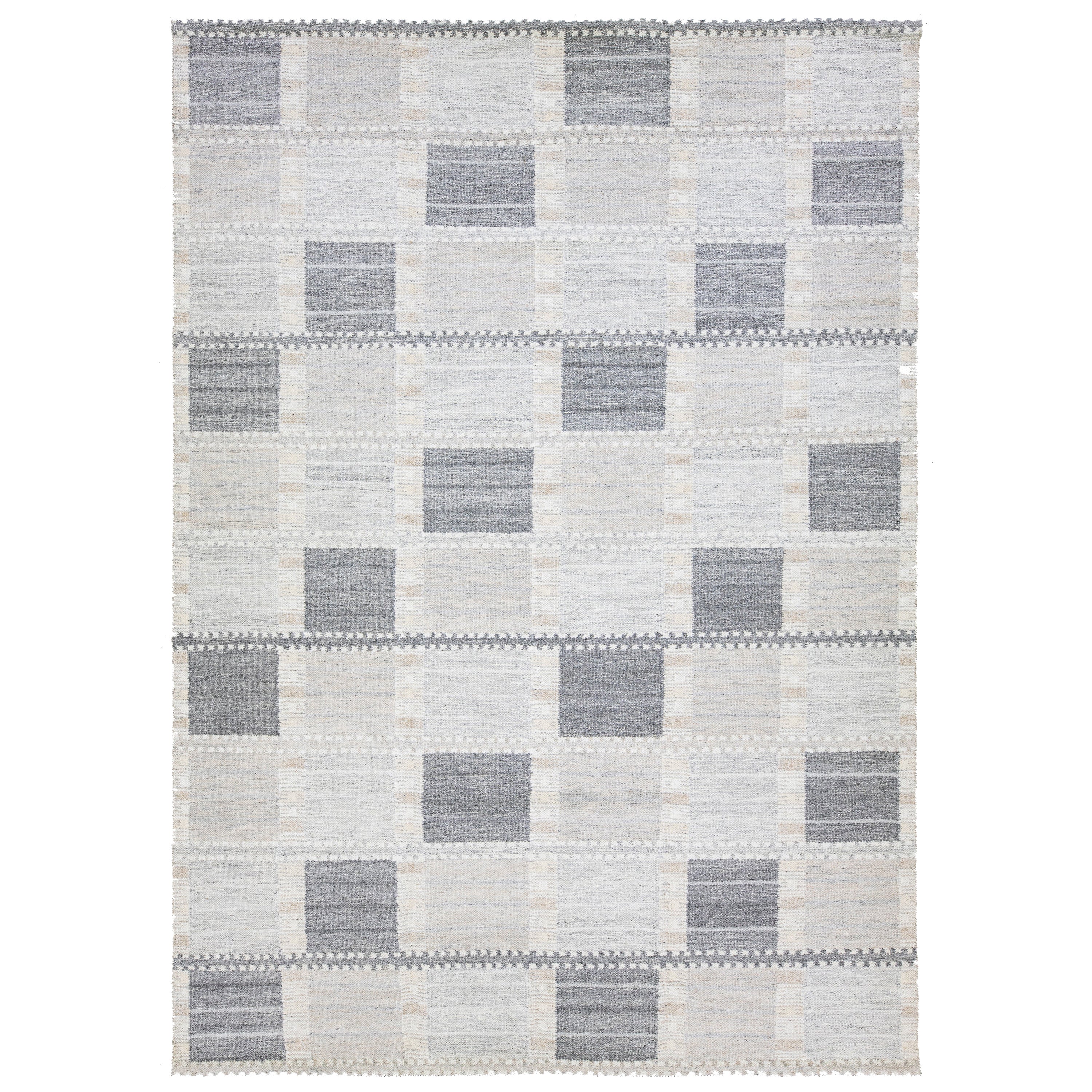 Tapis scandinave moderne fait à la main avec un motif géométrique en gris en vente