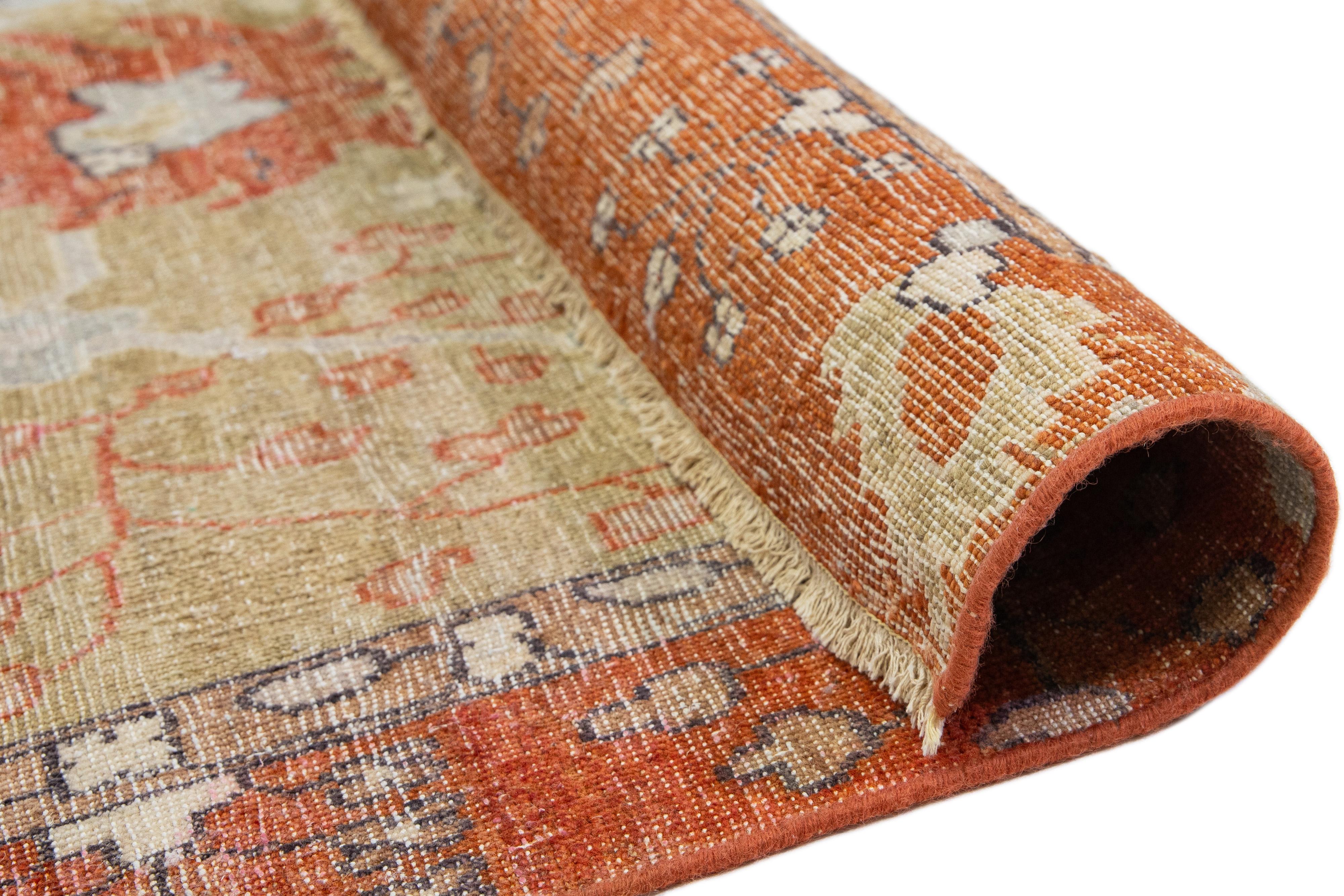 Room Size Modern Tabriz Indian Wool Rug in Gray & Orange by Apadana For Sale 4