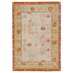Tapis moderne de laine indienne Tabriz en gris et orange par Apadana