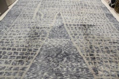 Room Size Moroccan Berber Rug depicting NYC's Twin Towers on Soft Blue Grey