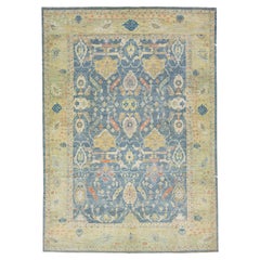 Room Size Navy Blue Modern Floral Sultanabad Wool Rug 