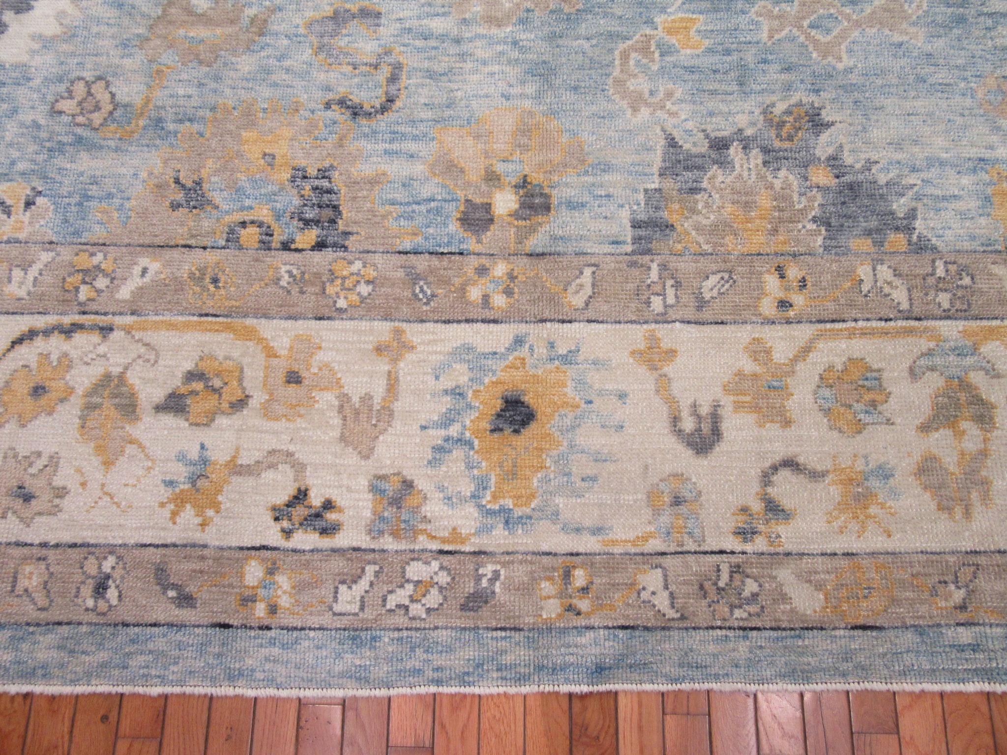 Hand-Knotted Room Size New Hand Knotted Turkish Oushak Rug