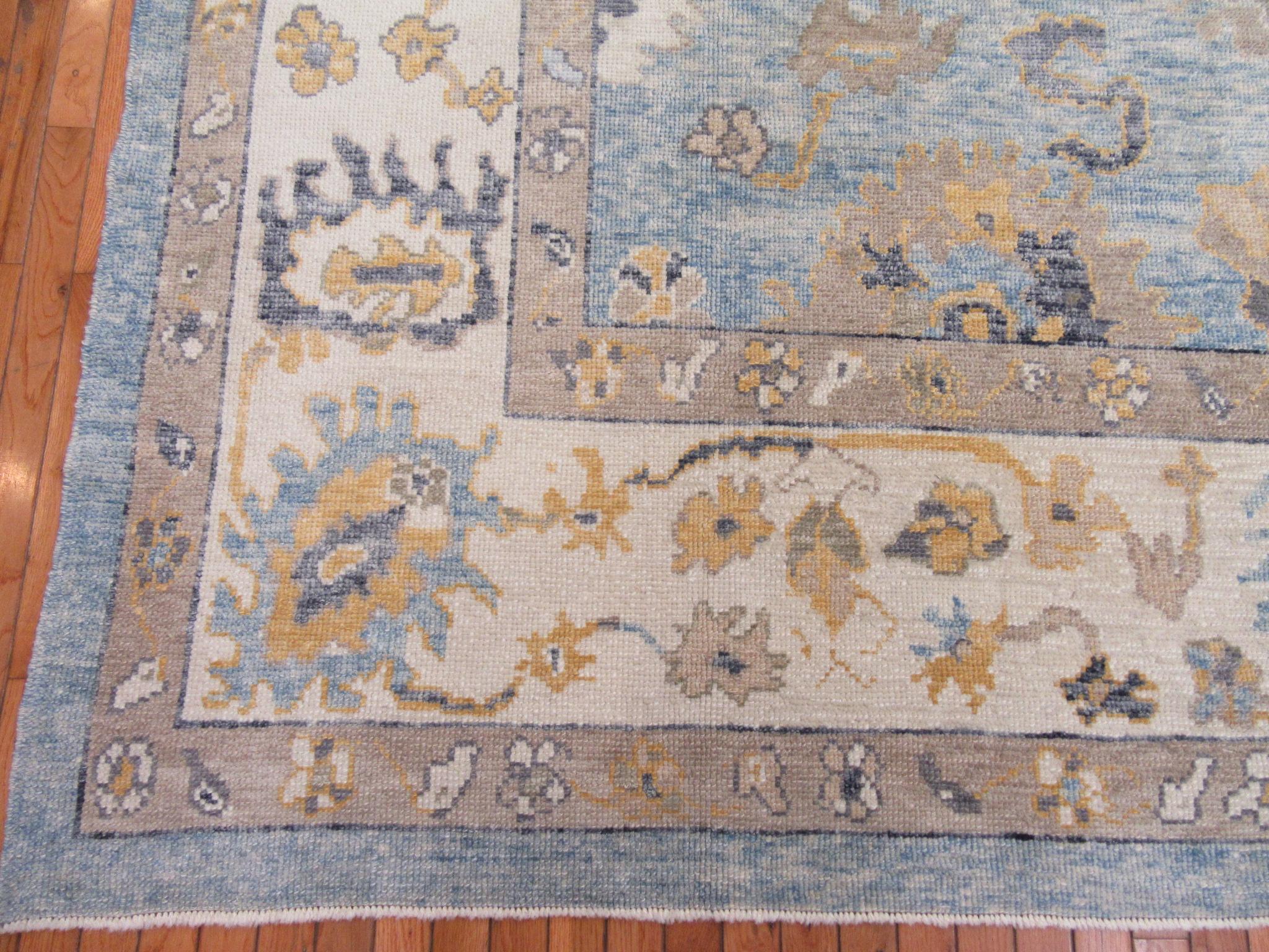 Contemporary Room Size New Hand Knotted Turkish Oushak Rug