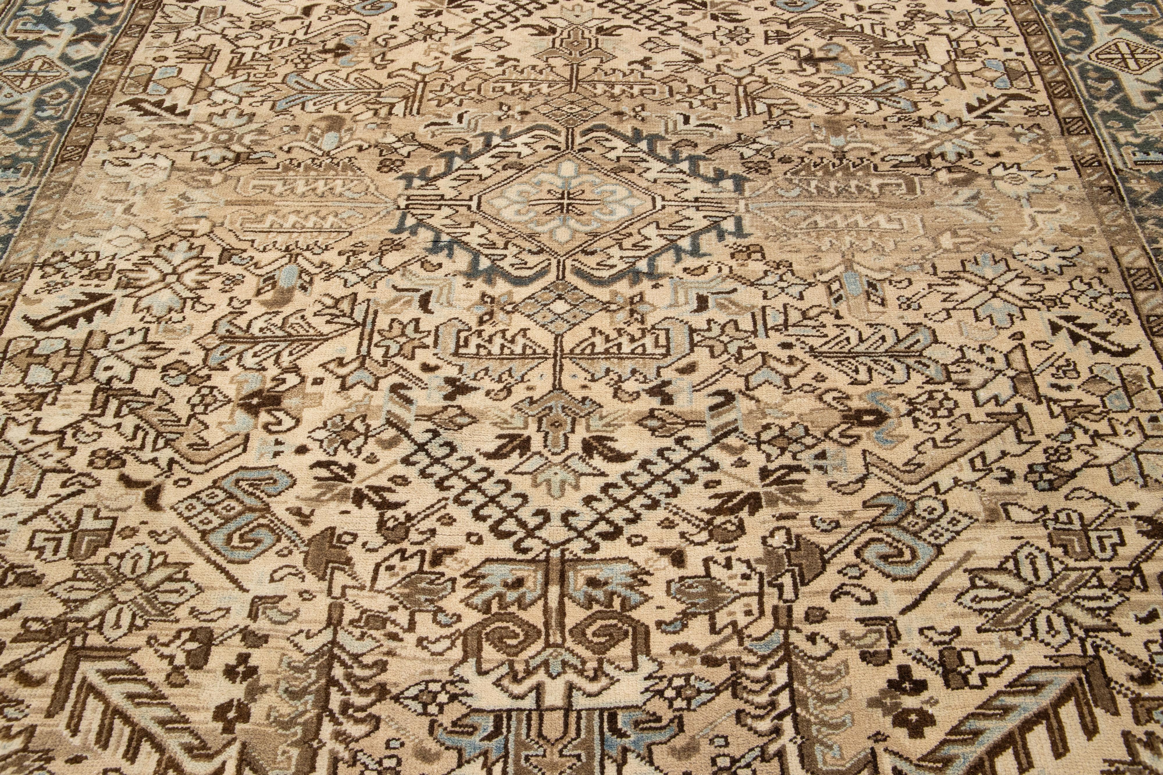 Room Size Persian Heriz Wool Rug In Beige With Allover Pattern For Sale 2