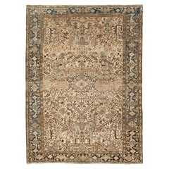 Antique Room Size Persian Heriz Wool Rug In Beige With Allover Pattern