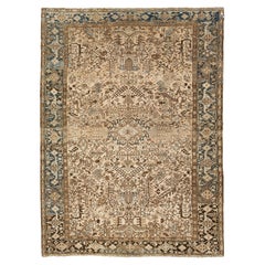 Tapis persan Heriz en laine beige avec motif sur toute la surface