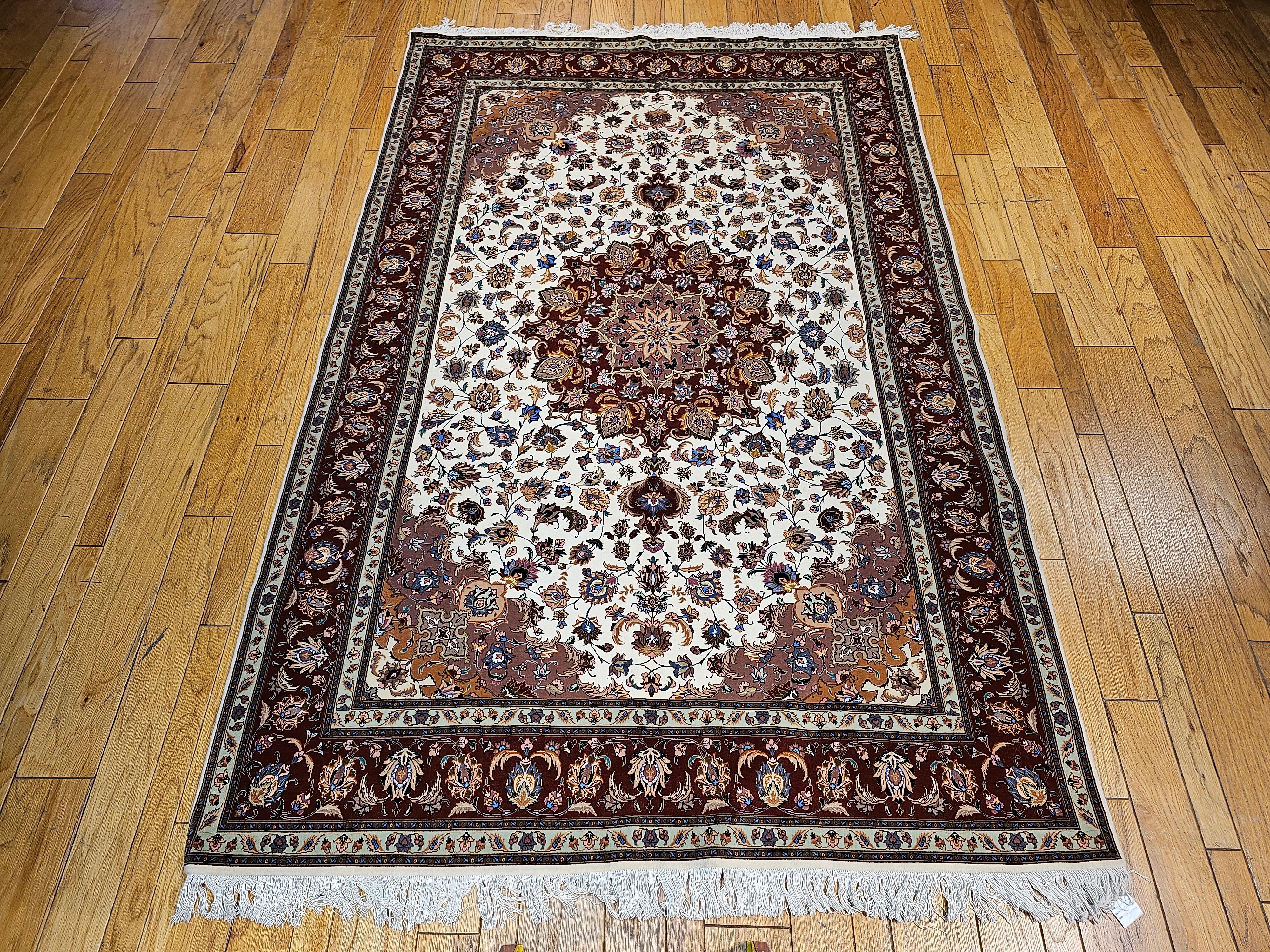 Room Size Persian Tabriz in Medallion Floral Pattern in Ivory, Chocolate, Camel For Sale 12