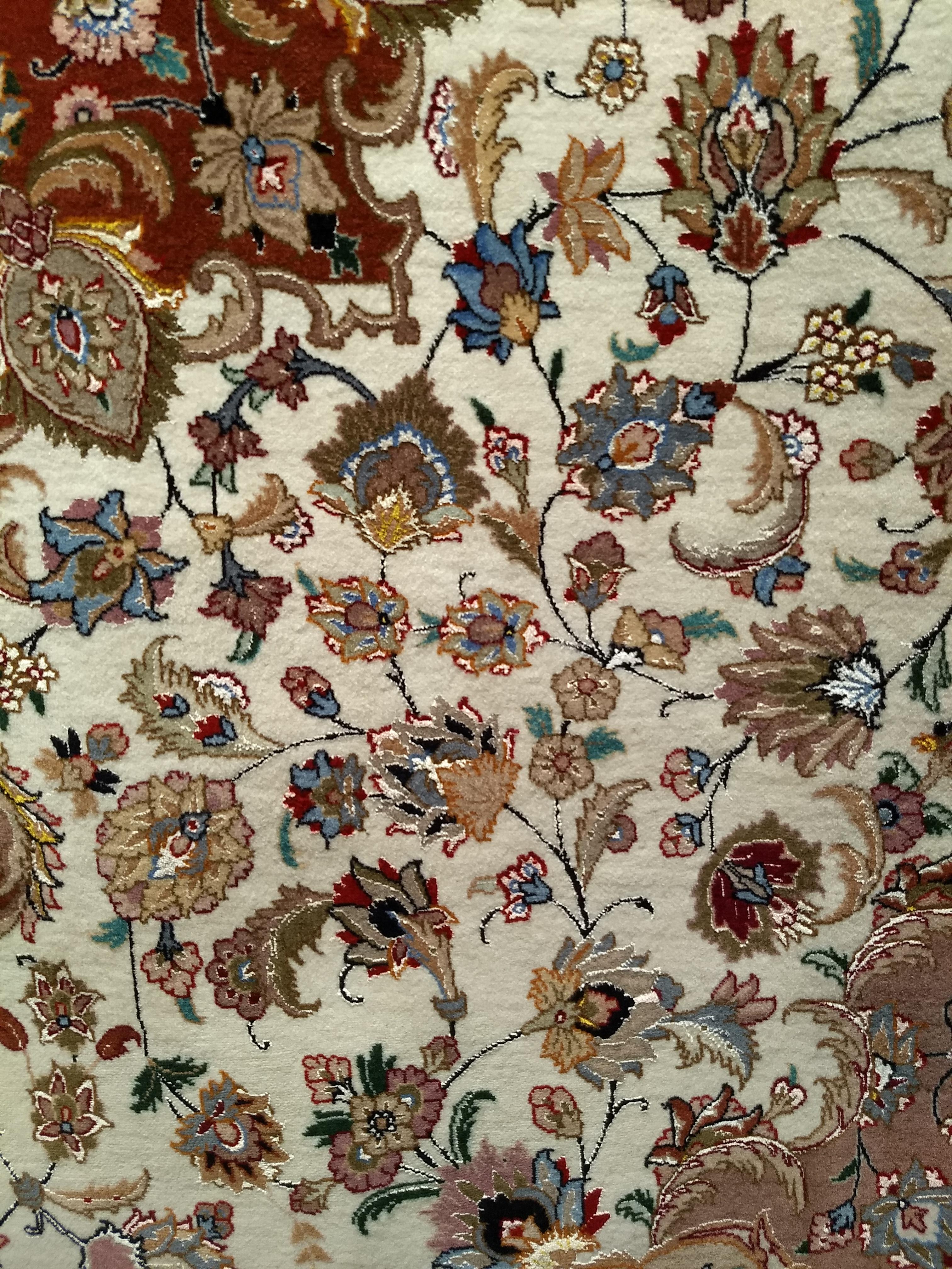 Wool Room Size Persian Tabriz in Medallion Floral Pattern in Ivory, Chocolate, Camel For Sale
