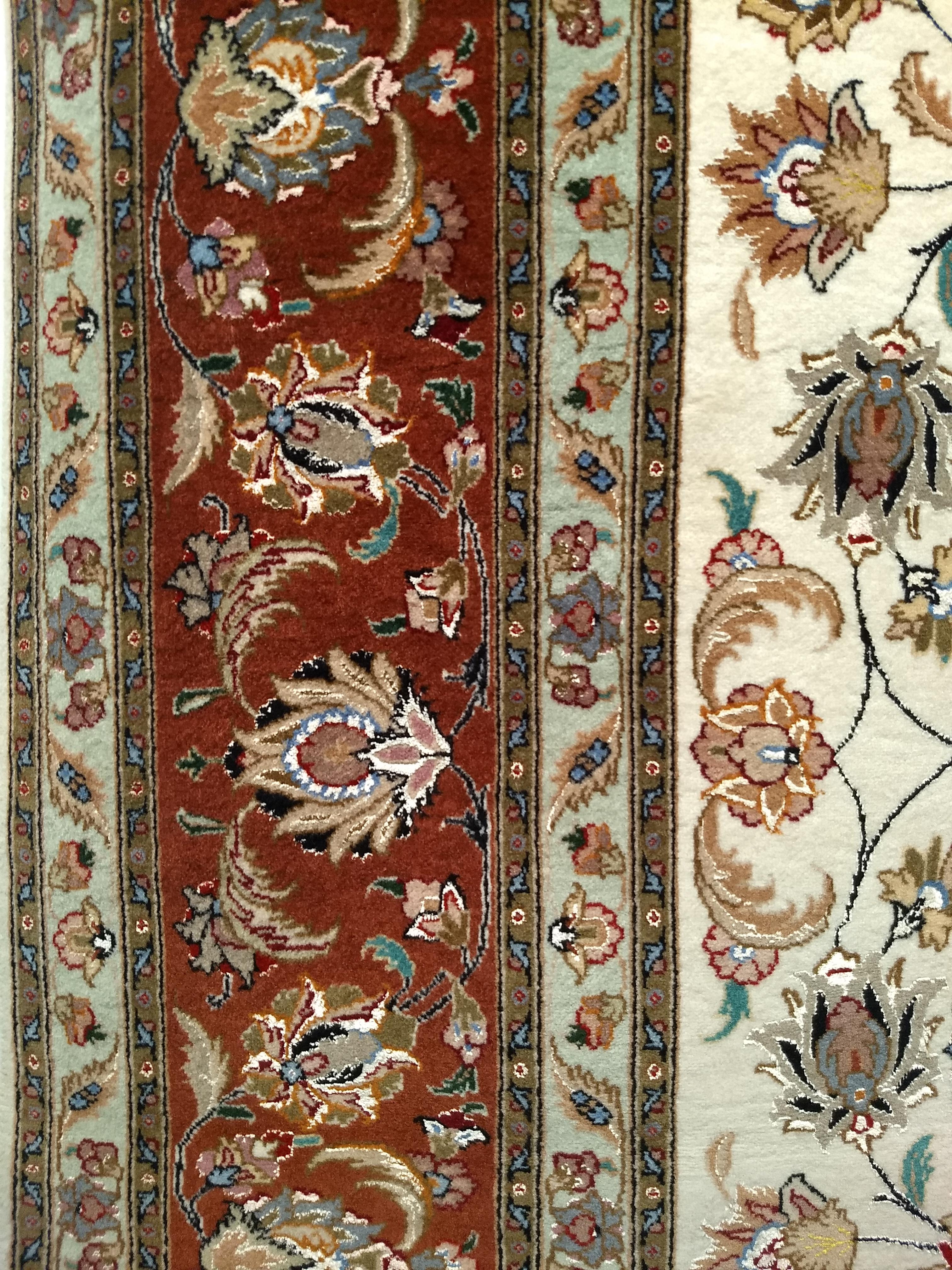 Room Size Persian Tabriz in Medallion Floral Pattern in Ivory, Chocolate, Camel For Sale 2