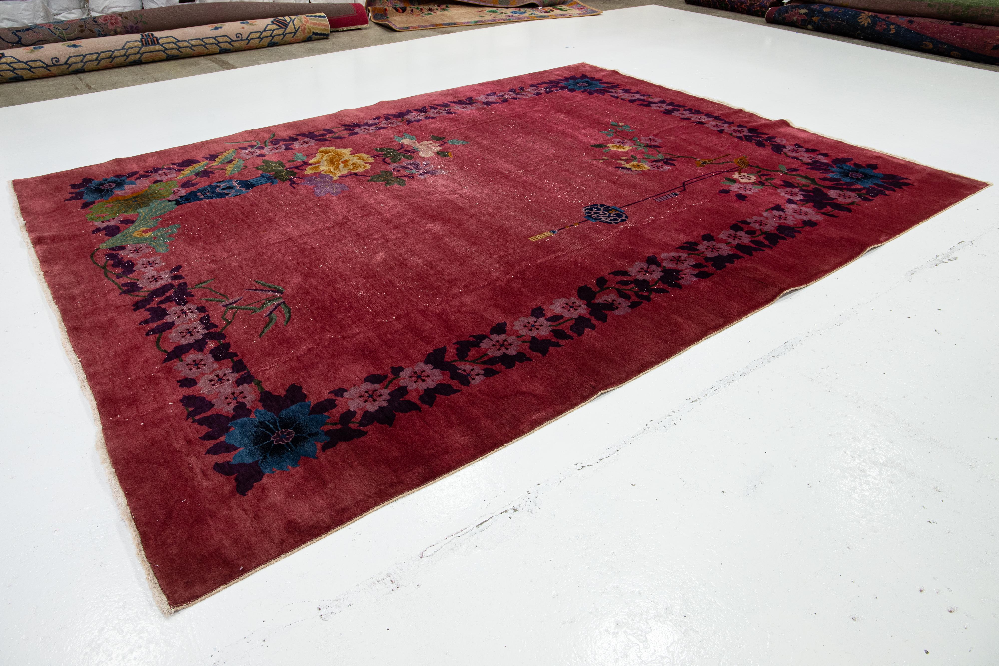 20th Century Room Size Red Art Deco Chinese Designed Wool Rug From the 1920s For Sale
