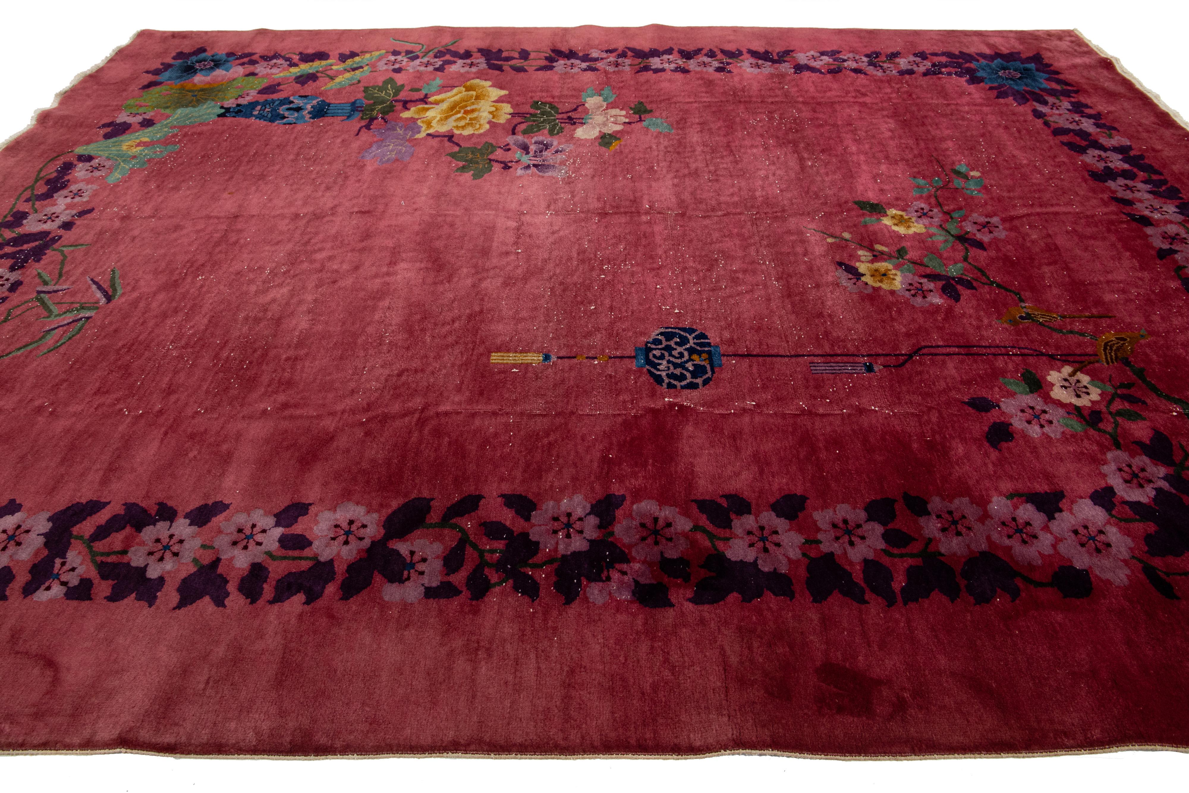 Room Size Red Art Deco Chinese Designed Wool Rug From the 1920s im Zustand „Hervorragend“ im Angebot in Norwalk, CT