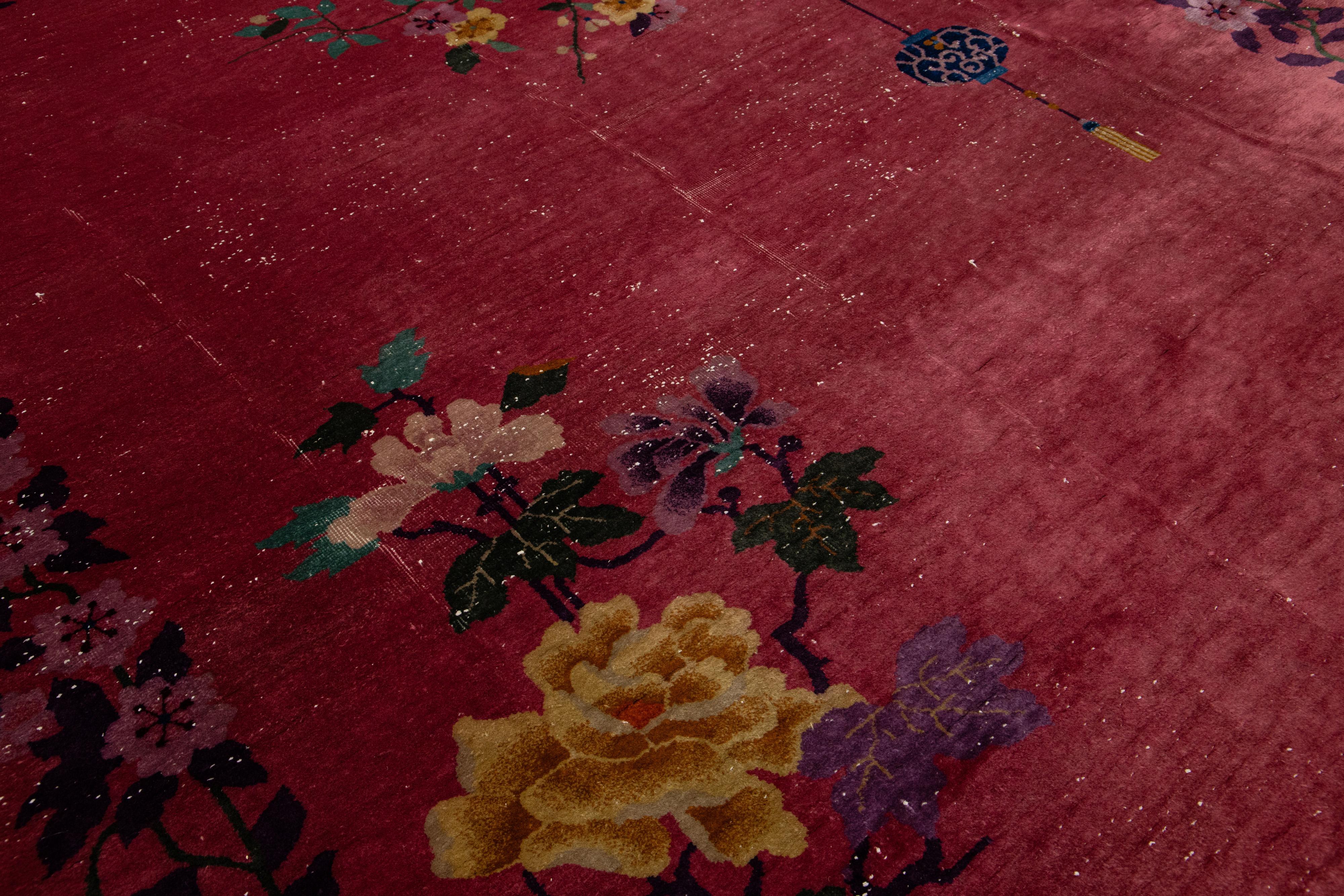 Room Size Red Art Deco Chinese Designed Wool Rug From the 1920s For Sale 4