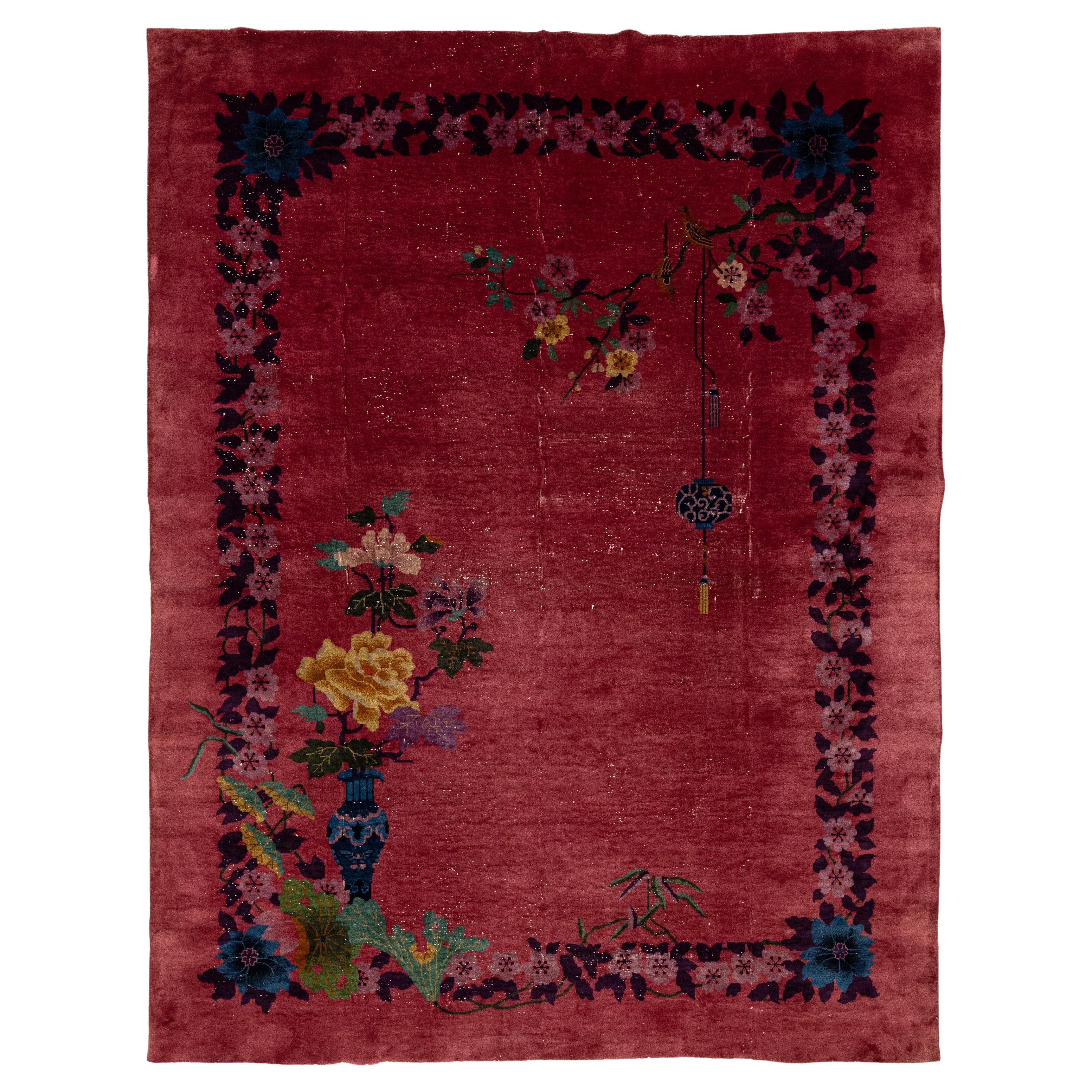 Room Size Red Art Deco Chinese Designed Wool Rug From the 1920s For Sale