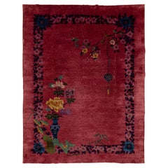 Tapis Art déco chinois en laine rouge des années 1920
