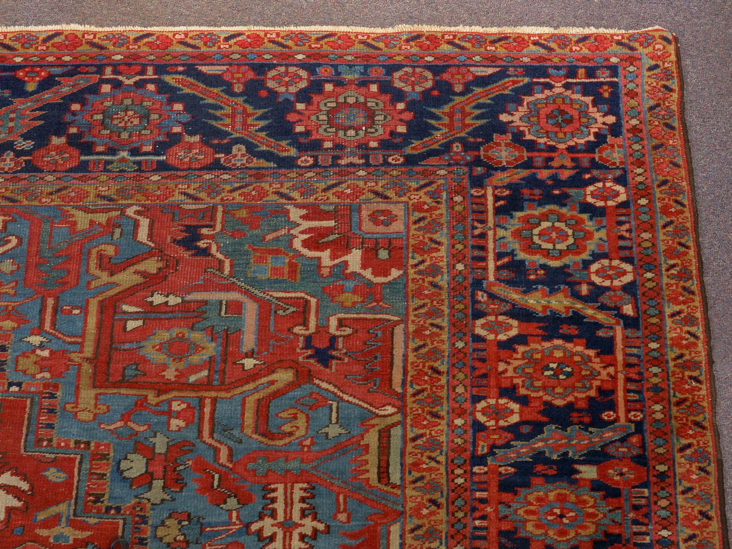 Room-Size Semi-Antique Heriz Rug Carpet, circa 1930 5