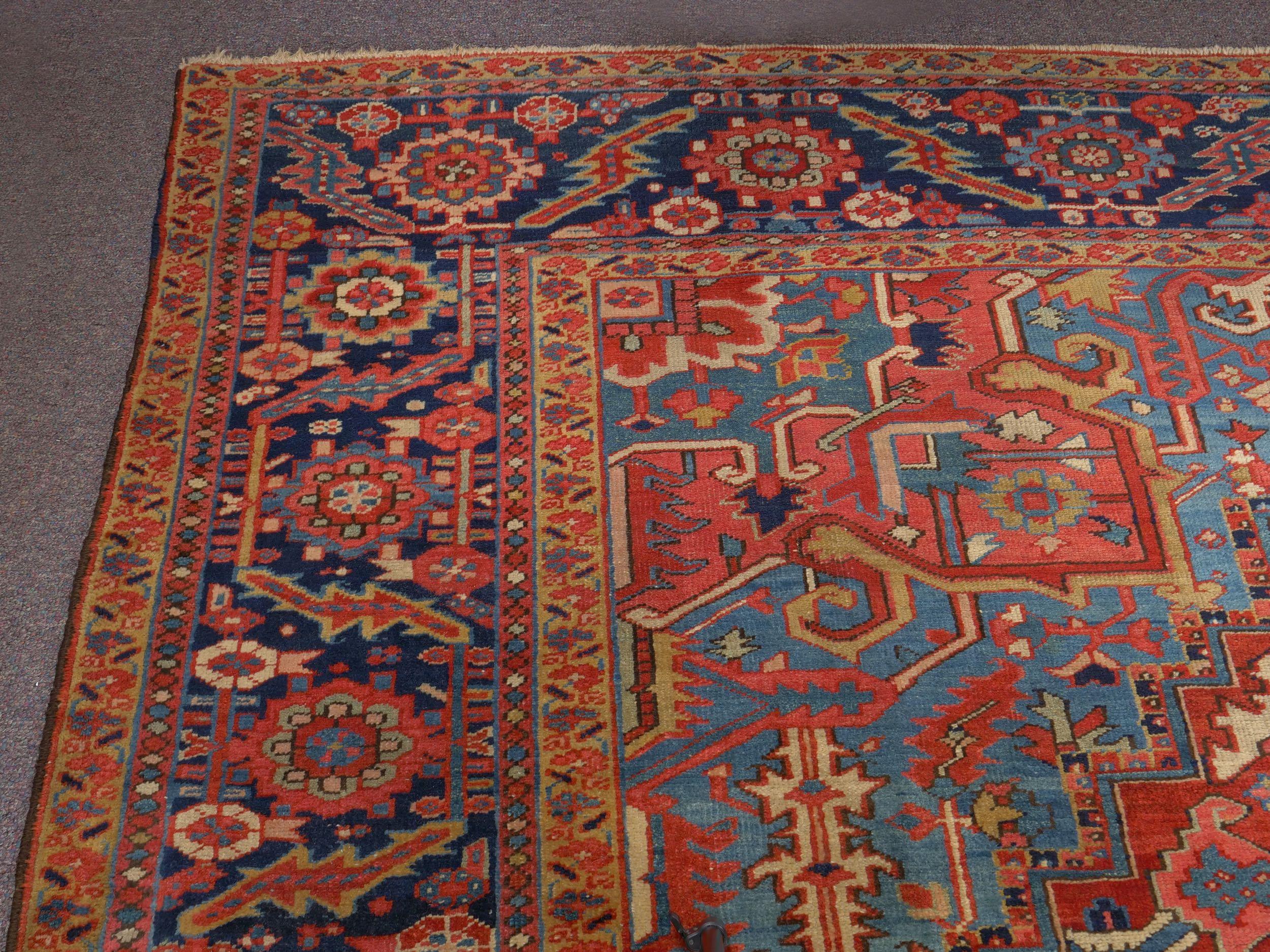 Asian Room-Size Semi-Antique Heriz Rug Carpet, circa 1930