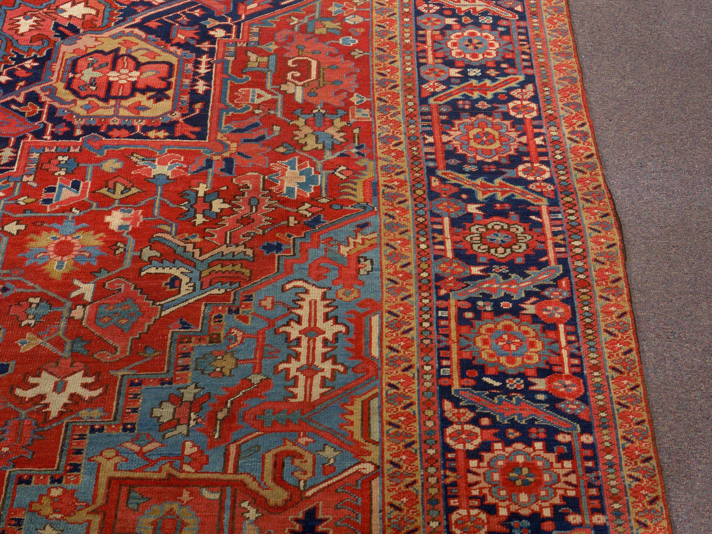 Wool Room-Size Semi-Antique Heriz Rug Carpet, circa 1930