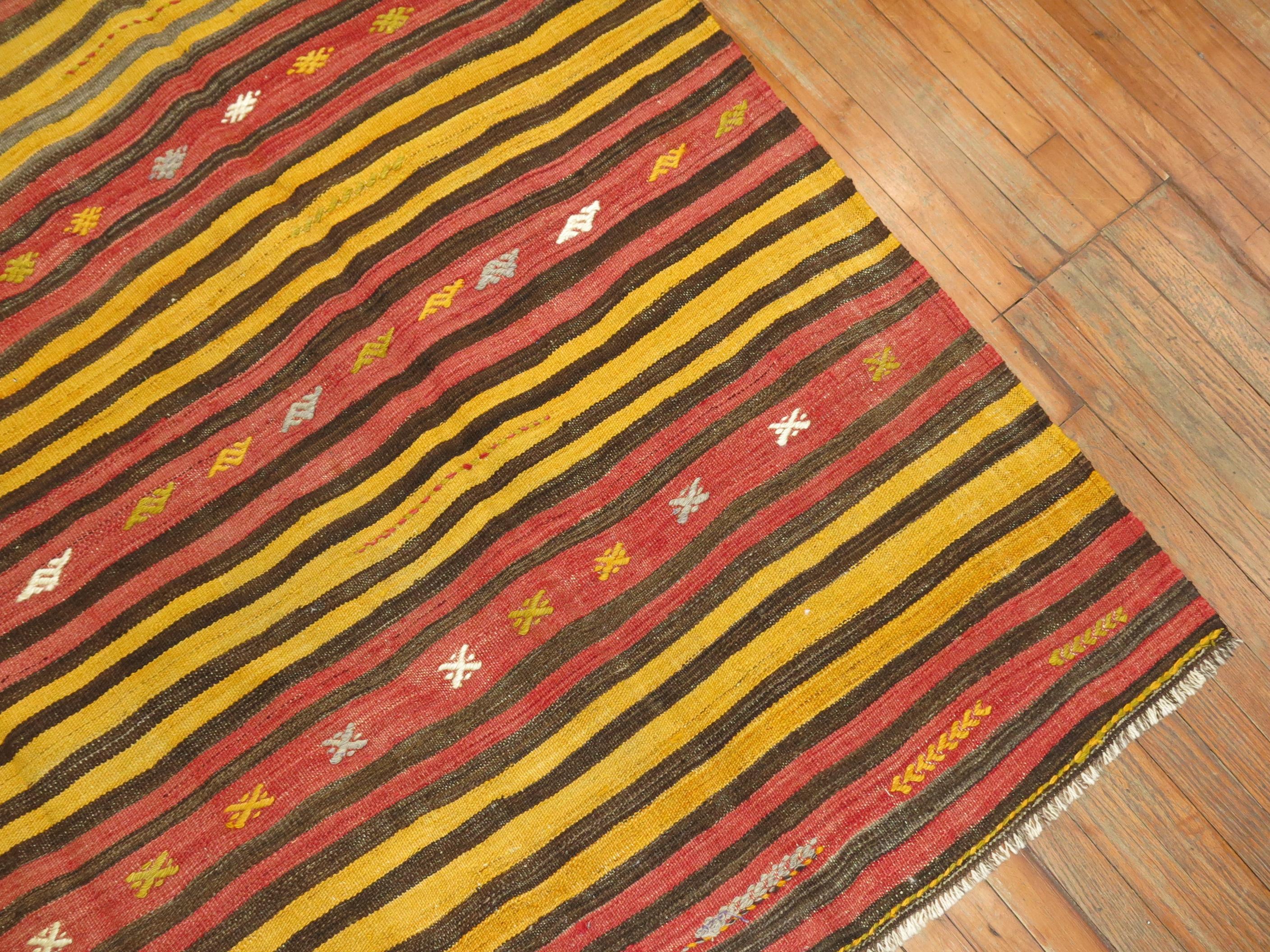 20th Century Room Size Striped Turkish Kilim For Sale
