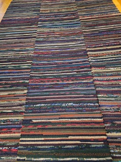 Early 20th-Century American Rag Rug in Vibrant Striped Pattern