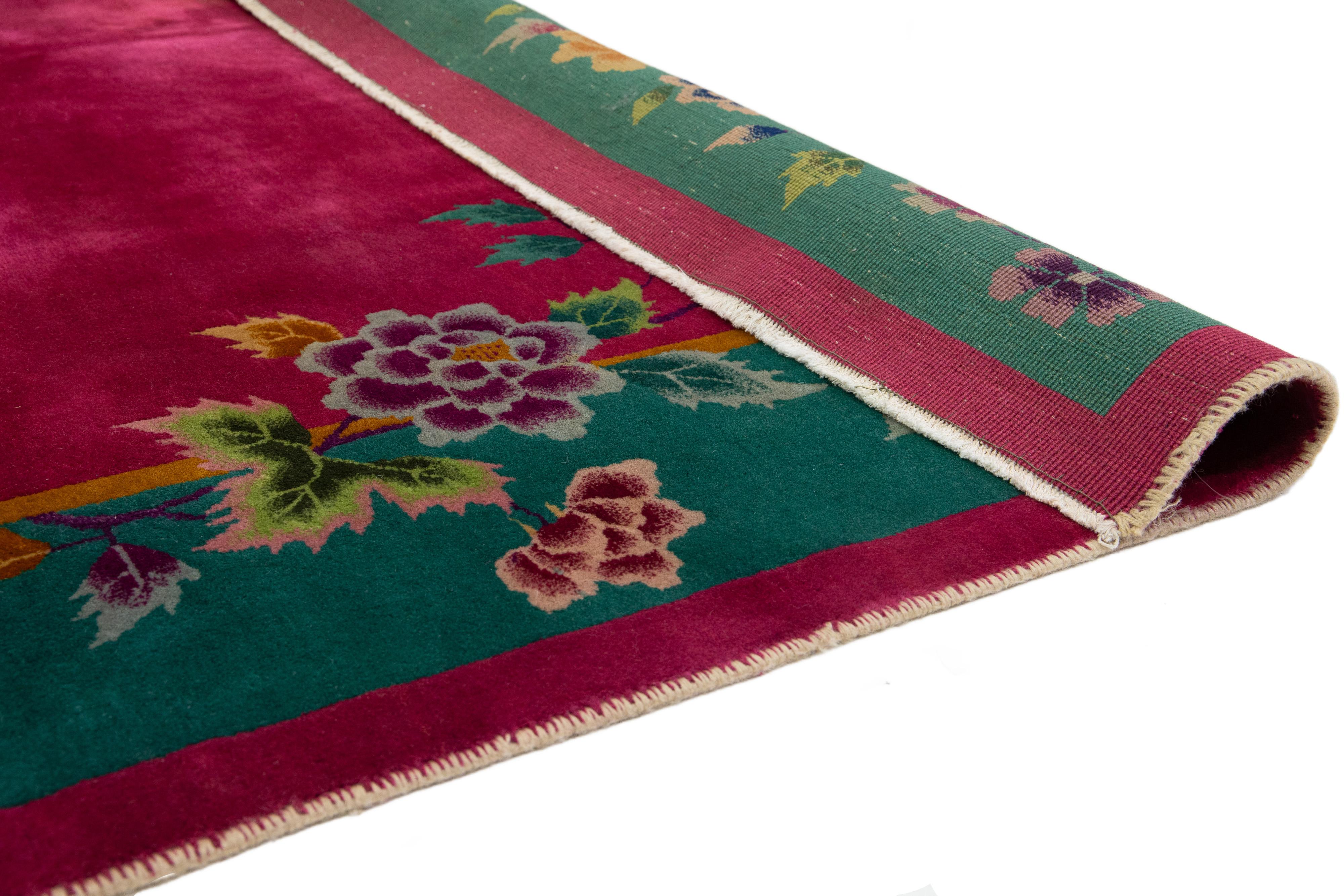 Vintage Art Deco-Wollteppich in Zimmergröße, handgefertigt mit chinesischem Blumenmotiv, Vintage im Angebot 2
