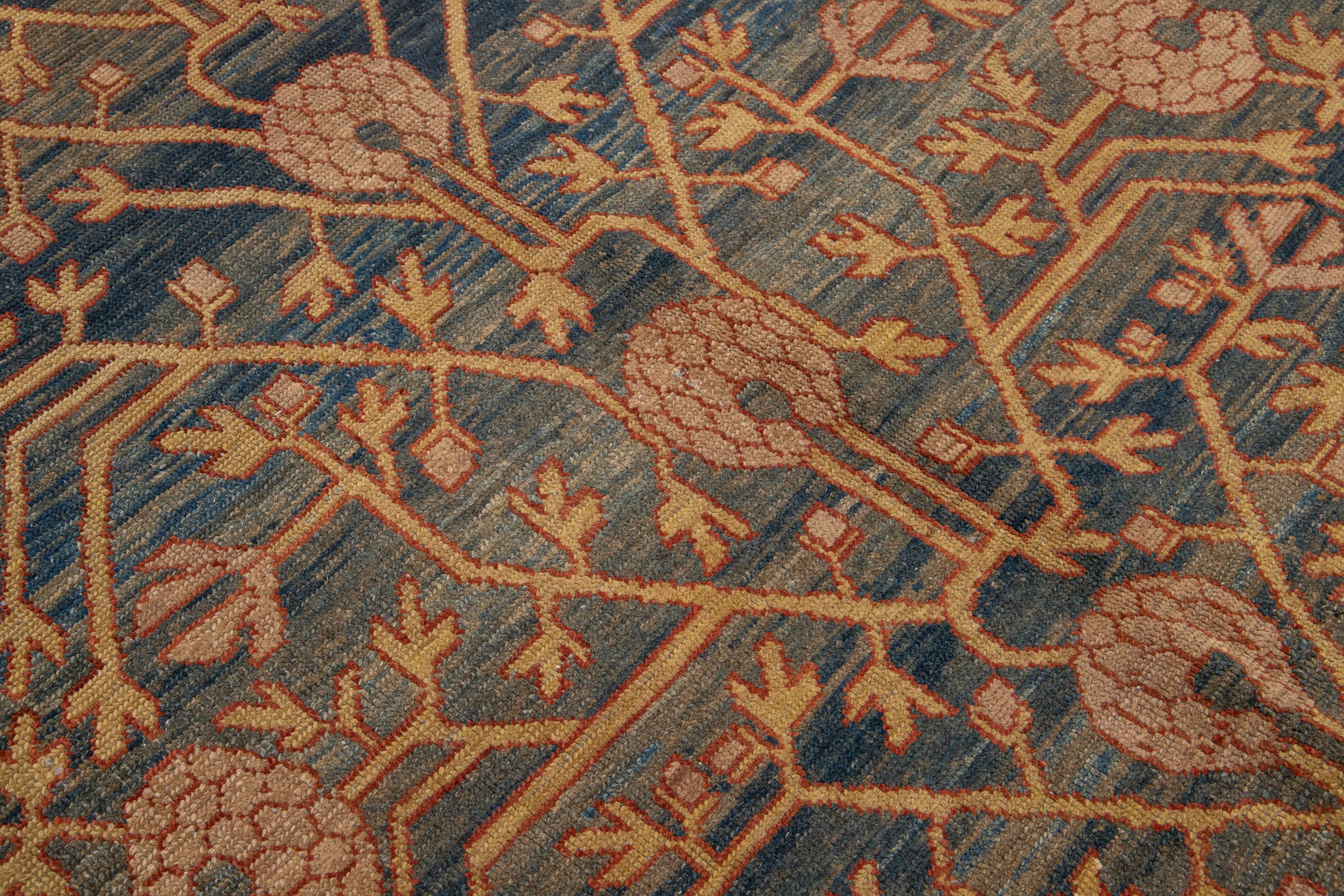 Stammes-Wollteppich in Blau im Khotan-Stil in Zimmergröße im Angebot 7