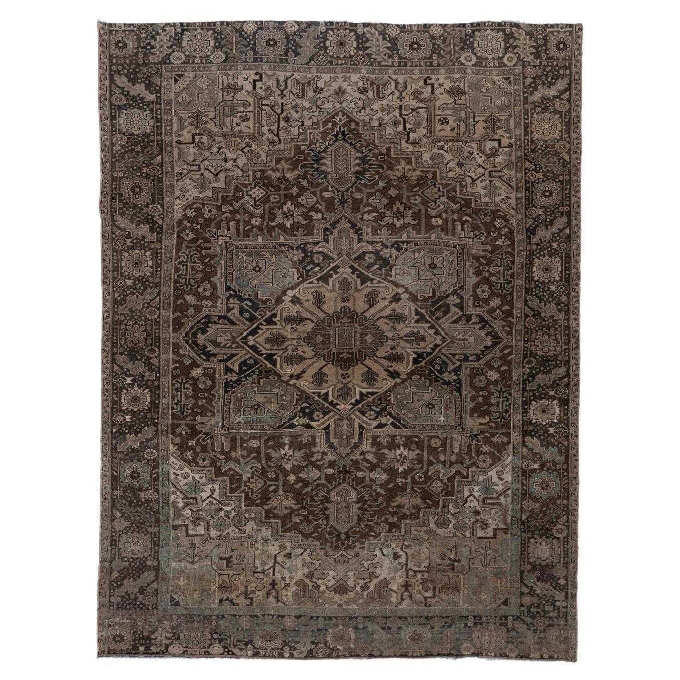 Room Size Antique Hand Knotted Wool Red Persian Heriz Rug For Sale at 1stDibs