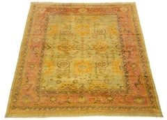 Room Size Vintage Turkish Oushak Designed Wool Rug Handmade In Green