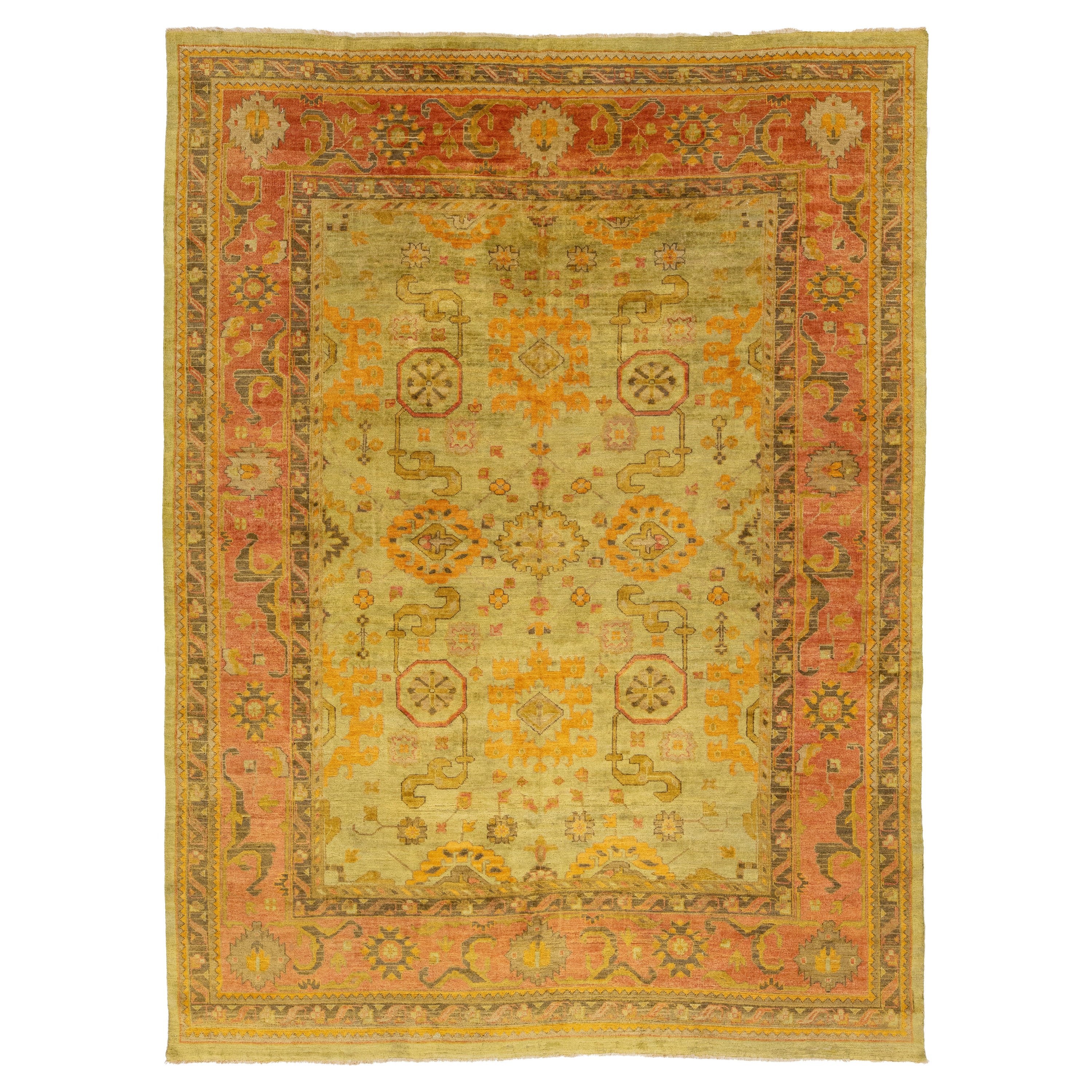 Tappeto di lana vintage di design/One, fatto a mano e di colore verde, per una stanza